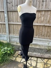 HOUSE OF CB DRES XS FABRIZIA BANDAGE STRAPLESS BODYCON FITTED FLUTED HEM BLACK
