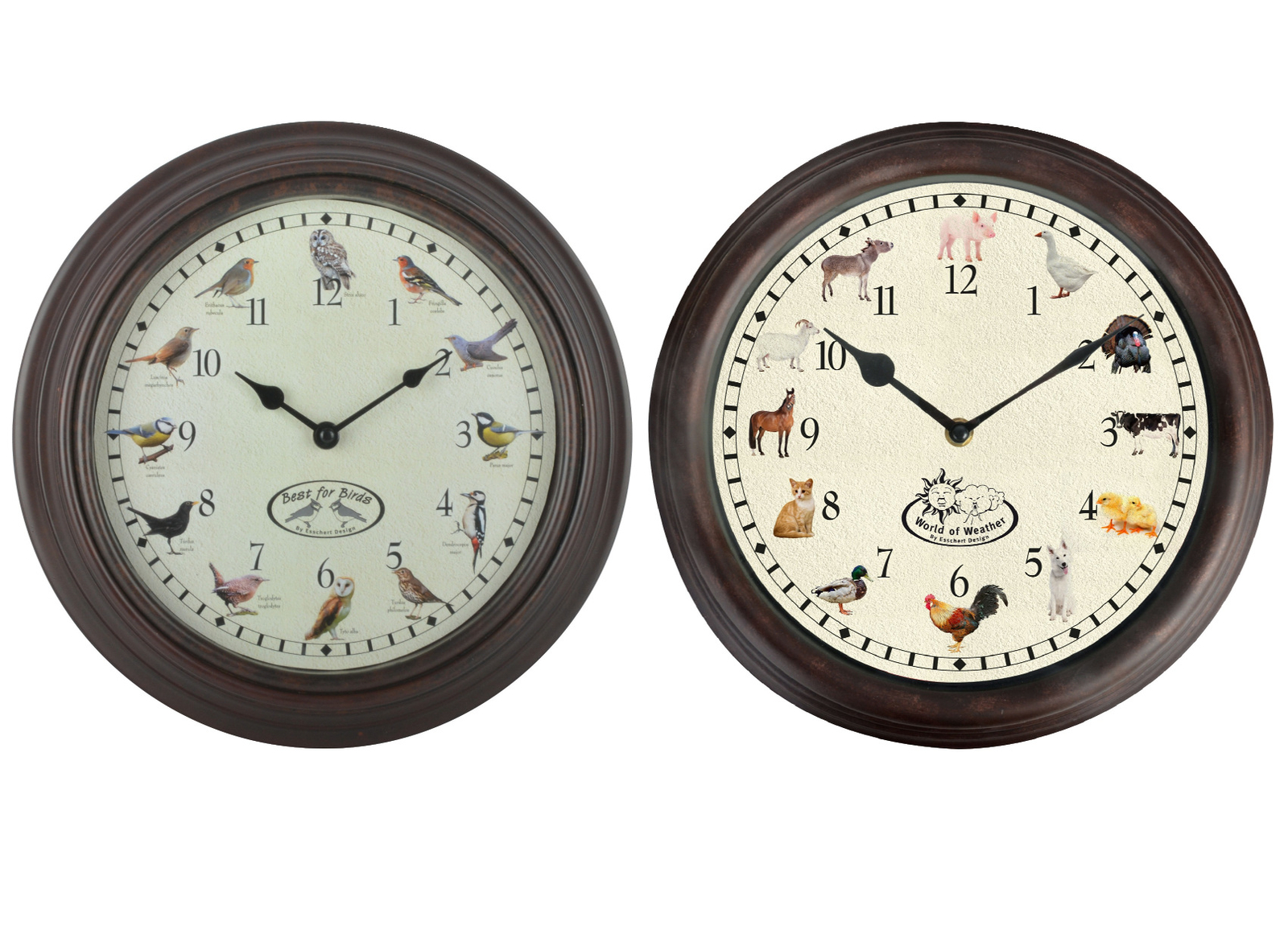 Hourly Chiming Animal Sounds Wall Clock Farm Yard or Bird Song Fallen  Fruits | eBay