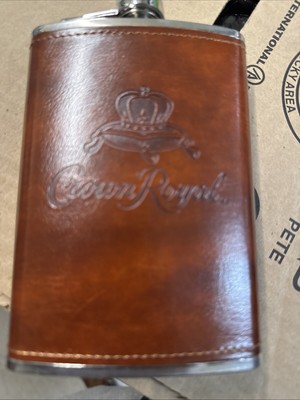 Crown Royal Limited Edition Stainless Steel Leatherbound 8oz Hip Flask