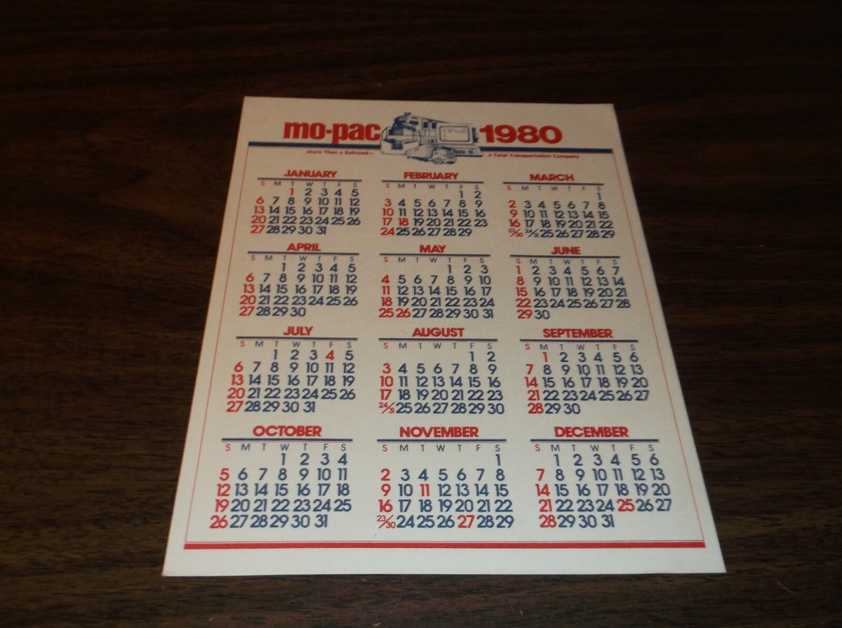 1980 MOPAC MISSOURI PACIFIC SMALL DESK CALENDAR | eBay