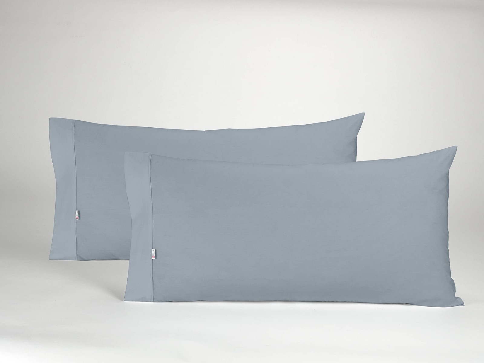 Pack de dos fundas de almohada de algodón peinado, color acero. 45x80 cm (H6K)