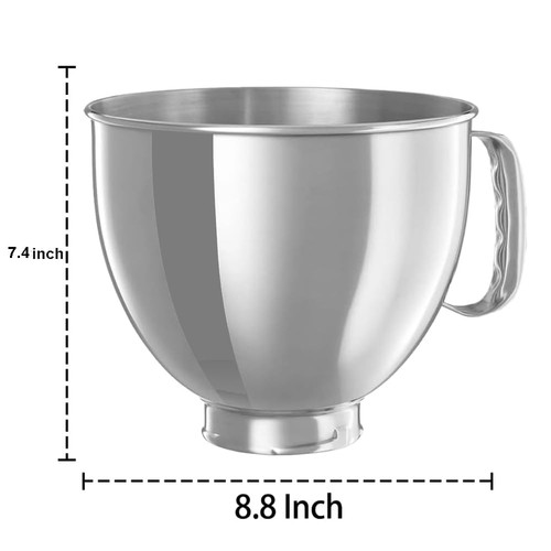 Ciotola miscelatore in acciaio inox 5QT K5SBWH con battitore bordo flessibile KSM5THFBSS,K45WW... - Foto 6 di 8