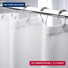 AmazerBath White Shower Curtain Fabric, Waffle Shower Curtains for Bathroom, Clo