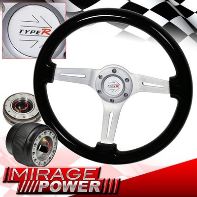 Gunmetal Quick Release Black Wood Chrome Center Steering Wheel For 89-05 Eclipse