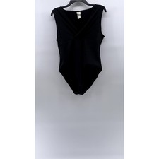 H M Women's Black Wide Rib V-Neck Full-Coverage Sleeveless Bodysuit SZ L