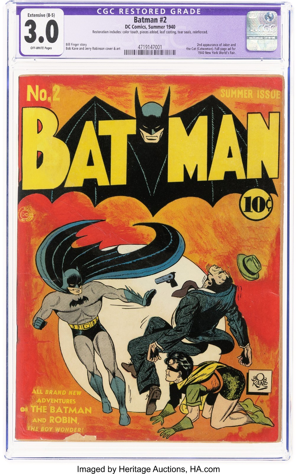 1940 D.C. Comics Batman 2 CGC 3.0. 2nd Joker & Catwoman Appearance