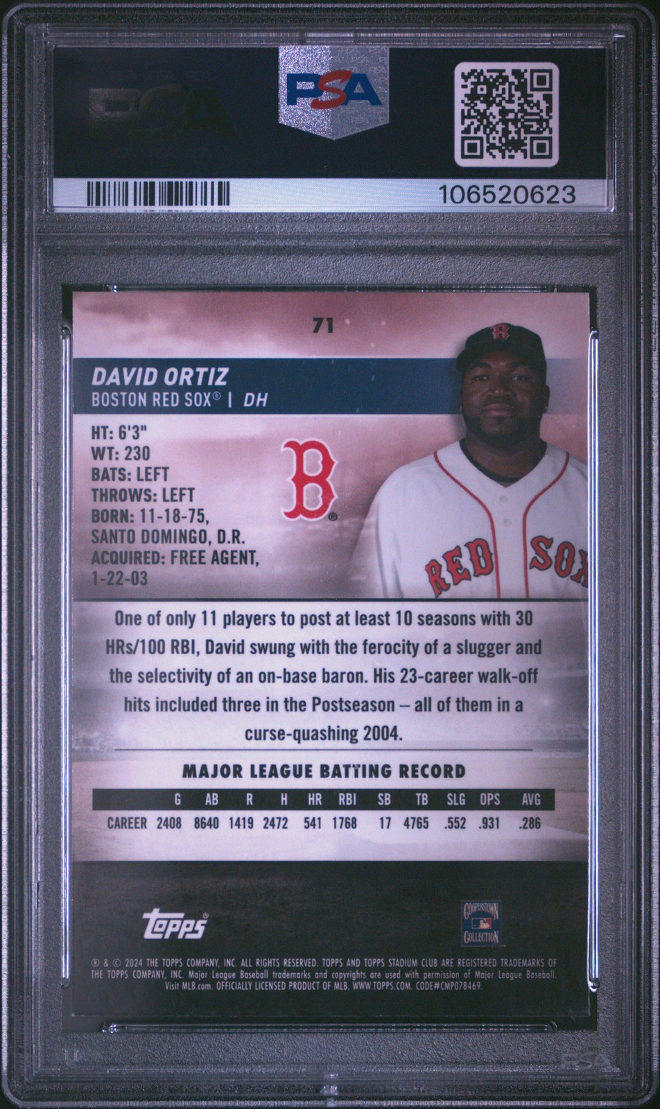 2024 TOPPS STADIUM CLUB CHROME #71 DAVID ORTIZ PSA 9 view 2