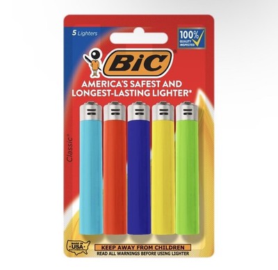   BIC Lighter ~  Assorted Random Colors 5-Pk of Lighters  Colors Vary  NiB