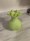 Vintage MCM Fenton Satin Drapery Uranium Ruffled Rim Vase 8” Glows
