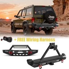 For 1984-2001 Jeep Cherokee Xj Black Front Rear Bumper W Tire Carrier Lights