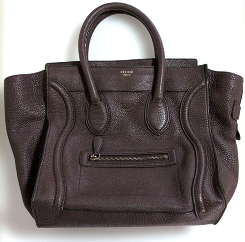 CELINE Luggage Mini Bag Leather Brown Red Tote Authentic Used Excellent Conditi