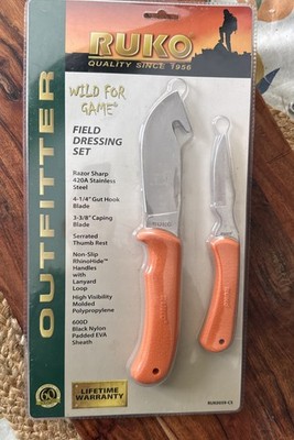 Ruko Outfitter Wild Game Field Set 420 stainless Hunting Orange  2 Knives Sheath