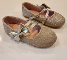 Gold Glitter Ballet Pumps Adjus Strap Toddler Shoes sz 8 - 25