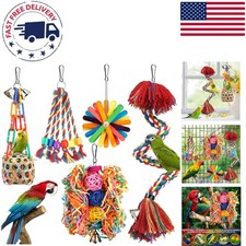 Durable Colorful Bird Foraging Toys Set with Rope Perch for Cockatiels  Conures
