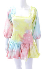 Love Shack Fancy Womens Cotton Tie-Dye Drop Waist Mini Dress Multicolor Size 0
