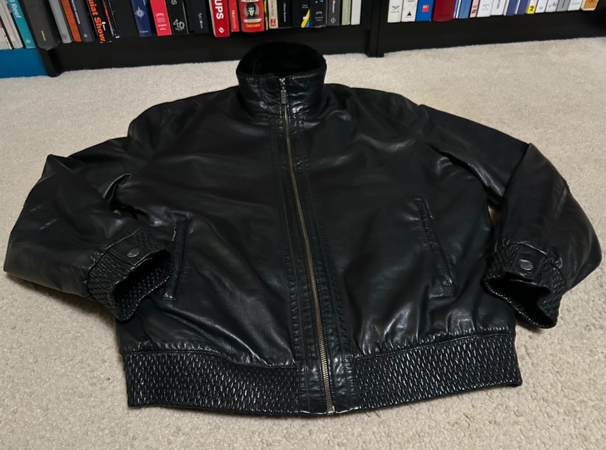 Men's ZILLI Leather JACKET fur-lined Black, 2XL, Sz 58 zip up