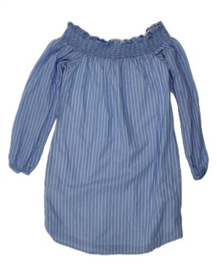 EXPRESS Damen Langarm Bluse Oberteil UK 6 XS blau Nadelstreifen Baumwolle BY19
