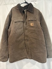 Vintage Carhartt Quilted Arctic Jacket Corduroy Collar Work Chore Coat Brown XL