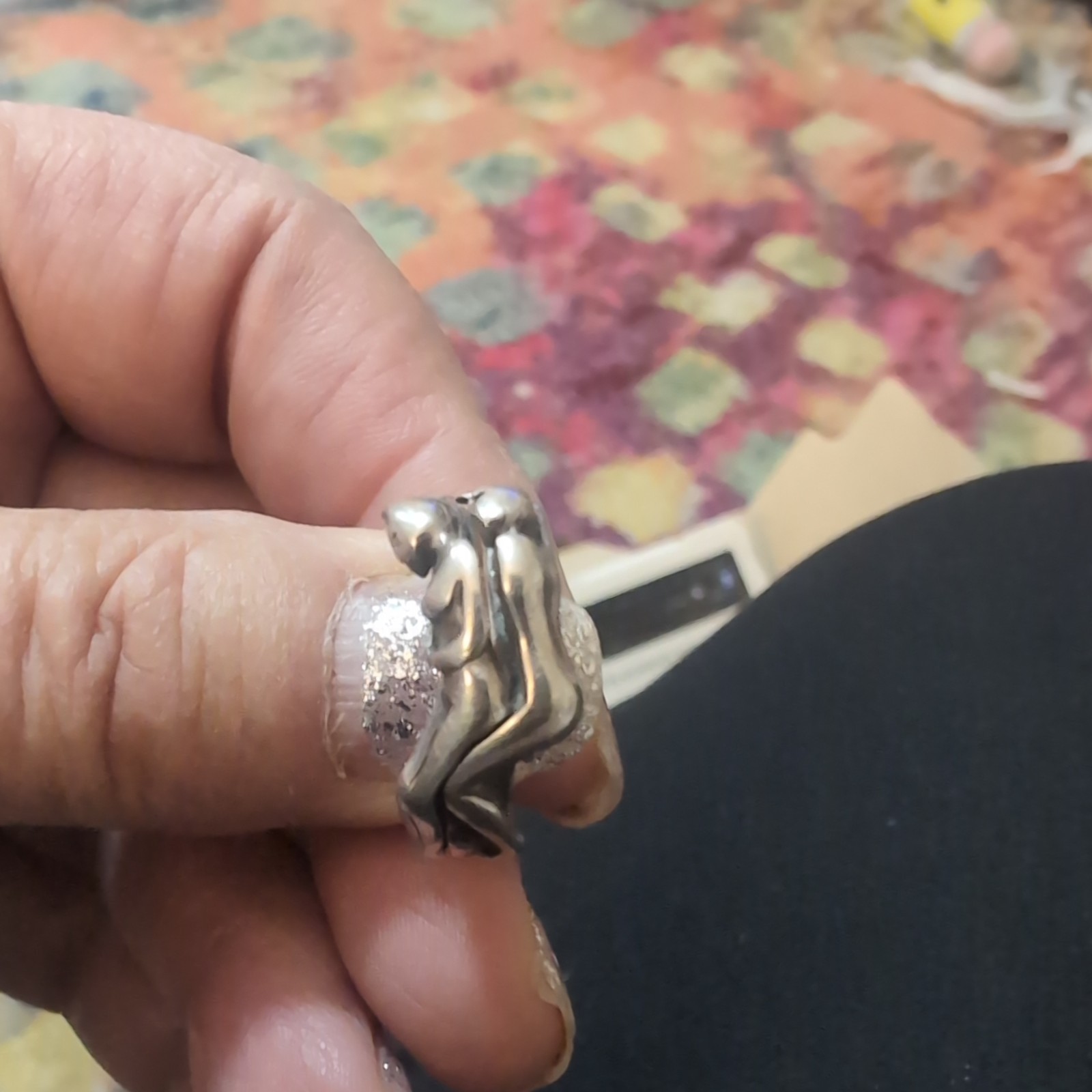 Sterling Silver Ring 4.5 Solid 925 Lovers embrace… - image 2