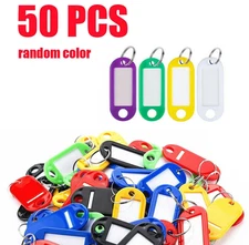 50 Pcs Plastic Key Tags with Split Rings – Name Label Luggage ID Keychain Holder