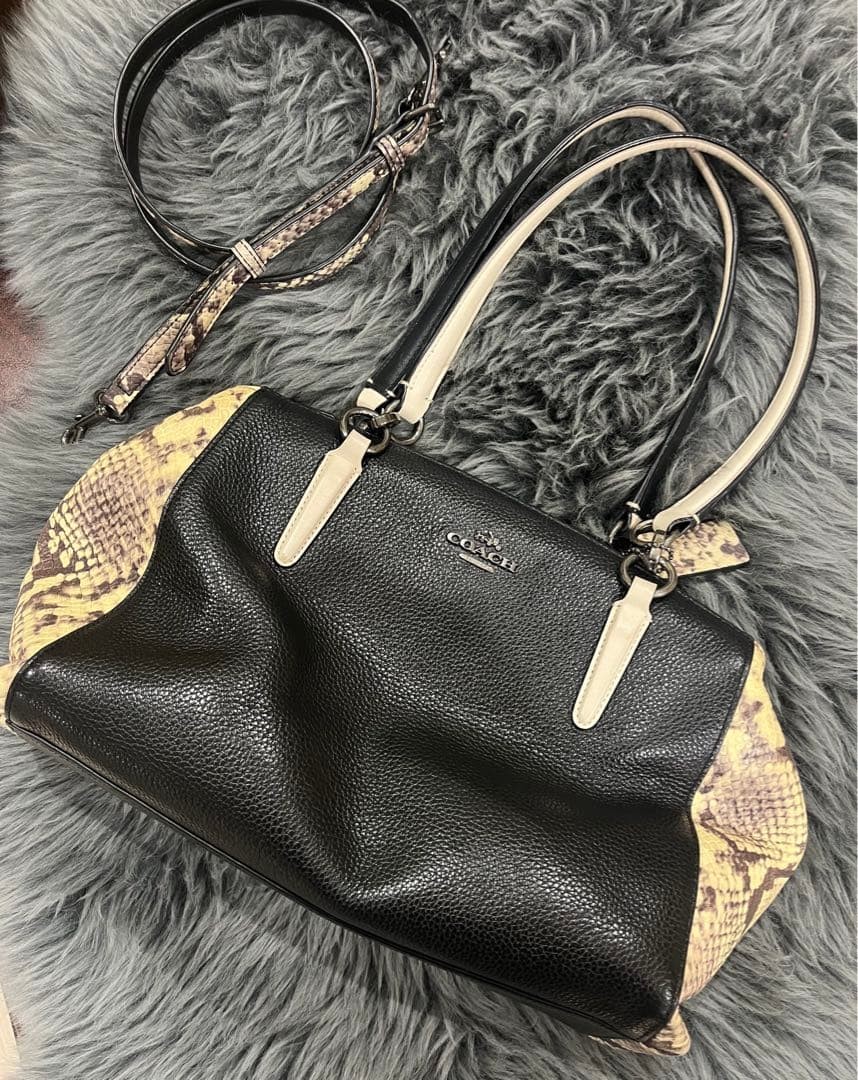 COACH Python Leather Medium Shoulder Bag Black La… - image 1