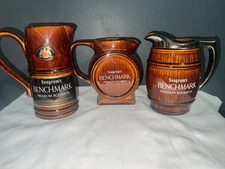 Seagram's Benchmark Premium Bourbon Set of Three Vintage Water Pitchers Pub Jugs