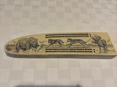 North Coast Trading Strategy Games Cribbage Bd -Bear with Salmon, Wolves, Moose