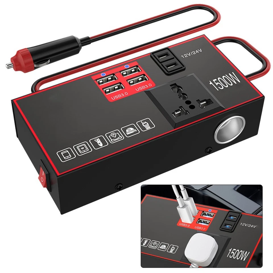Convertisseur de puissance Onduleur Voiture 1500W 12V 24V ?? 220V pour Plusieurs - Photo 2/4
