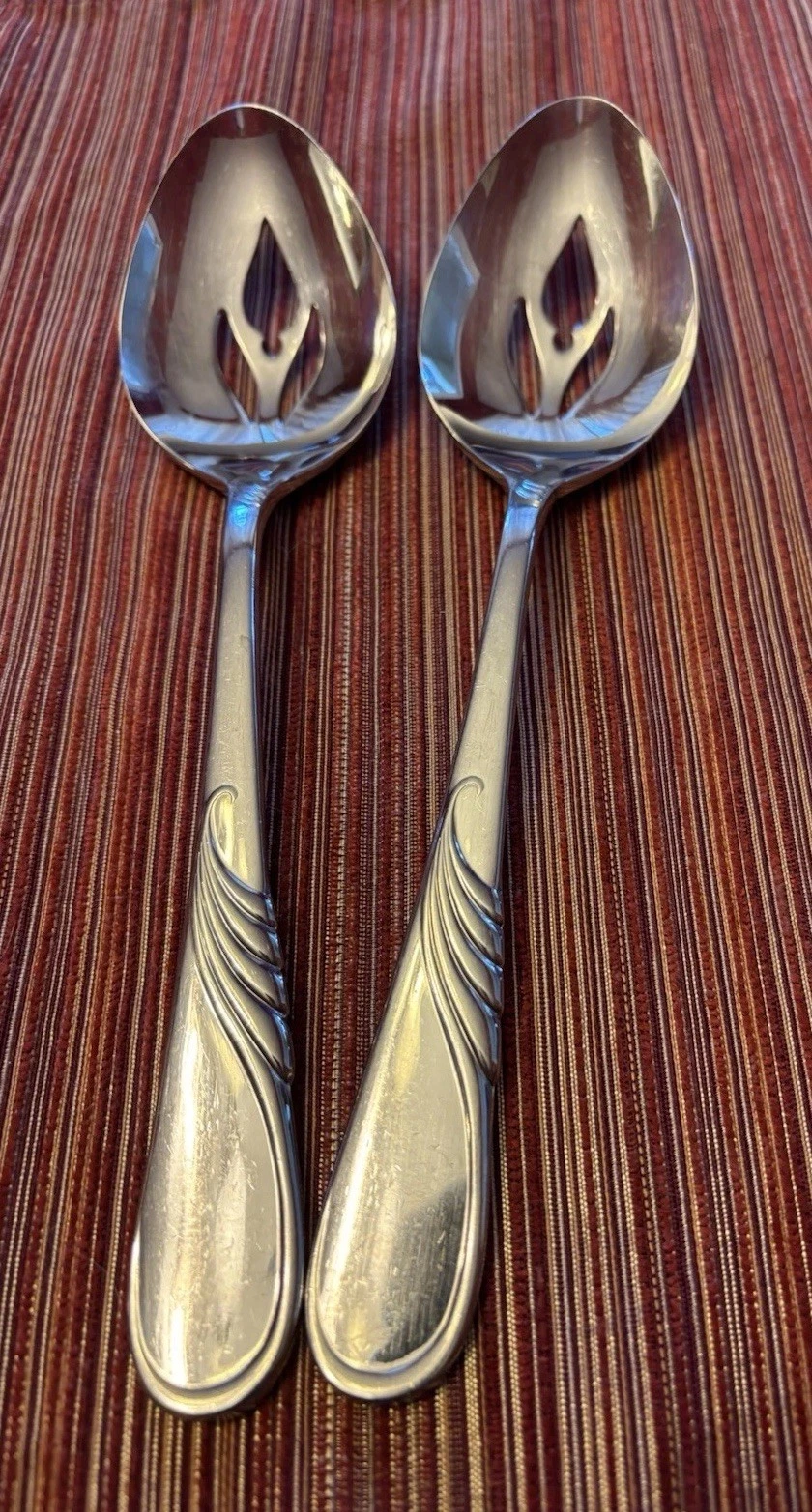 2 YAMAZAKI Hilary Stainless Flatware Slotted Serving Spoons 8.5”