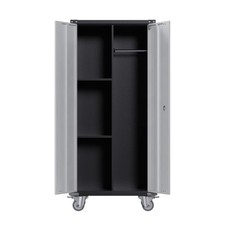 Metal Locker Storage Cabinet with Wheels 71" H with Doors and 2 Shelves Adjus...