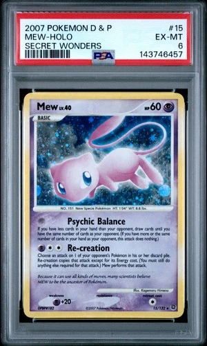 2007 POKEMON DIAMOND & PEARL SECRET WONDERS #15 MEW-HOLO PSA 6