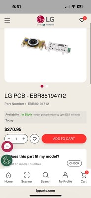 EBR85194712 OEM LG Washer display control board New GENUINE Next Day Free Shippi
