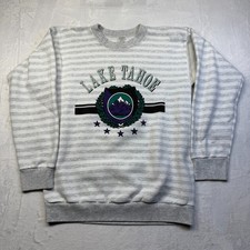 VTG 80s 90s Striped Lake Tahoe Crew Neck Sweatshirt Sz Lg Destination Travel