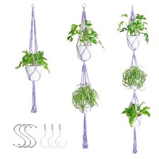 3 Pack Macrame Plant Hanger Indoor Set with Hooks Handmade Woven Cotton Rope