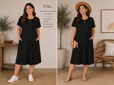 Foil Right On Point Dress L Black 100% Cotton NWT Midi Pockets Boutique