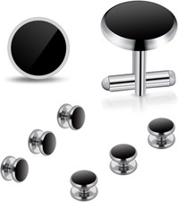 Mens Cufflinks and Studs Set Tuxedo Shirts Cuff Links Black Onyx Cufflinks for M