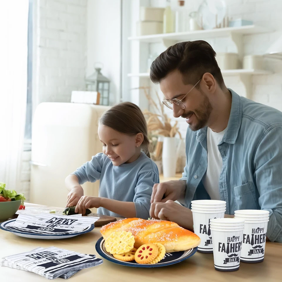 Juego de 122 platos y servilletas feliz día del padre para 24 invitados bendito papá pa... Foto 4 de 4