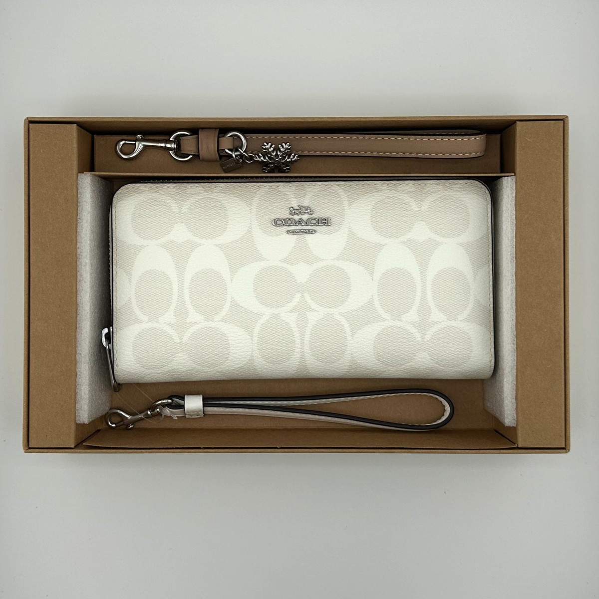 Coach Boxed Long Zip Around Wallet In Signature Canvas Chalk