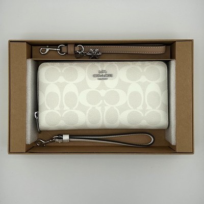 Coach Boxed Long Zip Around Wallet In Signature Canvas Chalk