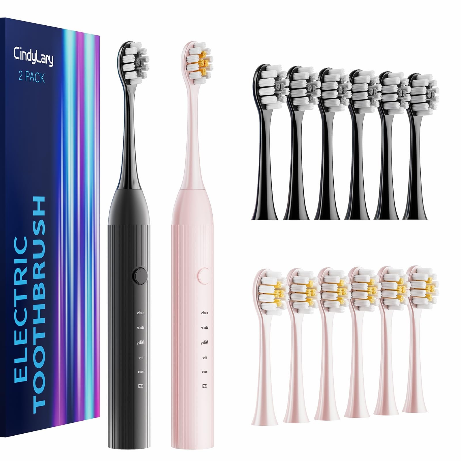 2 Pack Electric Toothbrush Set, Comes with 12 Brush Heads & 2 Electric Toothb...