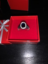 14k White Gold 1.5ct Sapphire & Diamond Halo Ring 5.3g Carter Style