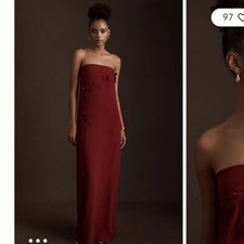 BHLDN Women's Red Sachin & Babi Strapless Floral Embellishments Maxi Dress 8 NWT