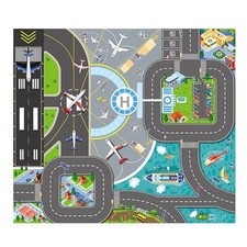 Kids Carpet Playmat Rug, Car Mat for Kids Toy Cars, City Life Gray Aircraft 