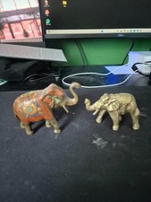 2x brass? display elephants one is painted asian ornaments antique