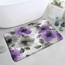 1PC Purple Flower Bath Mat Set Watercolor Floral Rustic Bathroom Rug Decor
