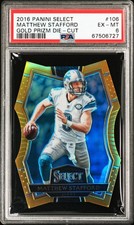2016 PANINI SELECT GOLD PRIZM DIE-CUT #106 MATTHEW STAFFORD 10/10 PSA 6