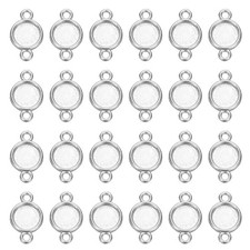 50 Pcs Round Blank Pendant Trays, 8mm Bezels Connector Settings, White Gold