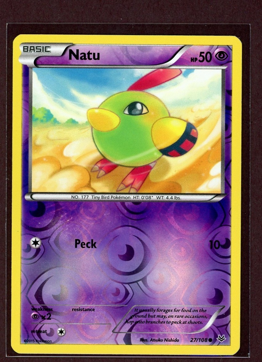 Natu Reverse Holo Pokemon Card 27/108 Roaring Skies Set EXCELLENT