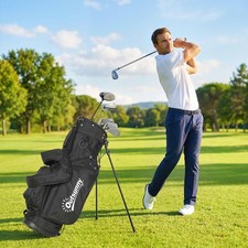 Outsunny Golf Stand Bag 6 Way Full-Length Dividers, Waterproof Golf Bag, Grey