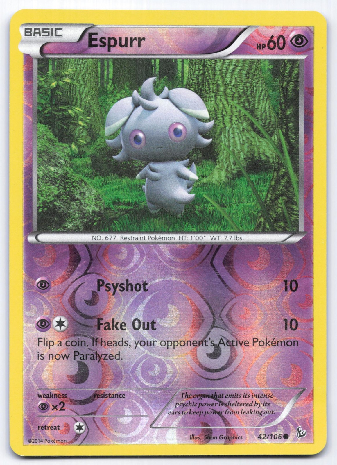 Espurr 42/106 Flashfire Reverse Holo Common Pokemon Card LP